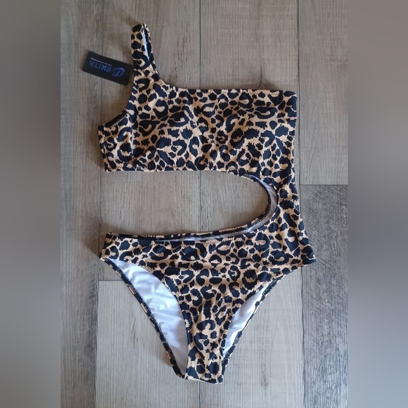 NWT REKITA One Shoulder Size L Bathing Suit Tie Waist Bikini Cutout One Piece - Picture 4 of 7